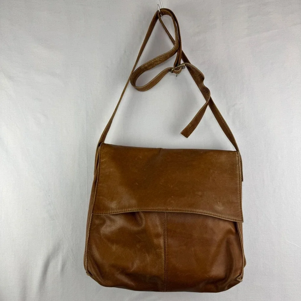 Simon Brown Leather Messenger‎ Bag Crossbody Made in Colombia Vintage Satchel